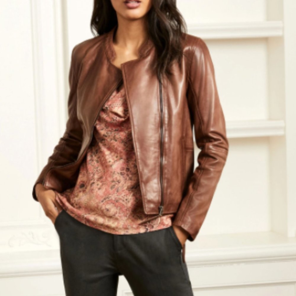 Distressed Leather Zip Jacket